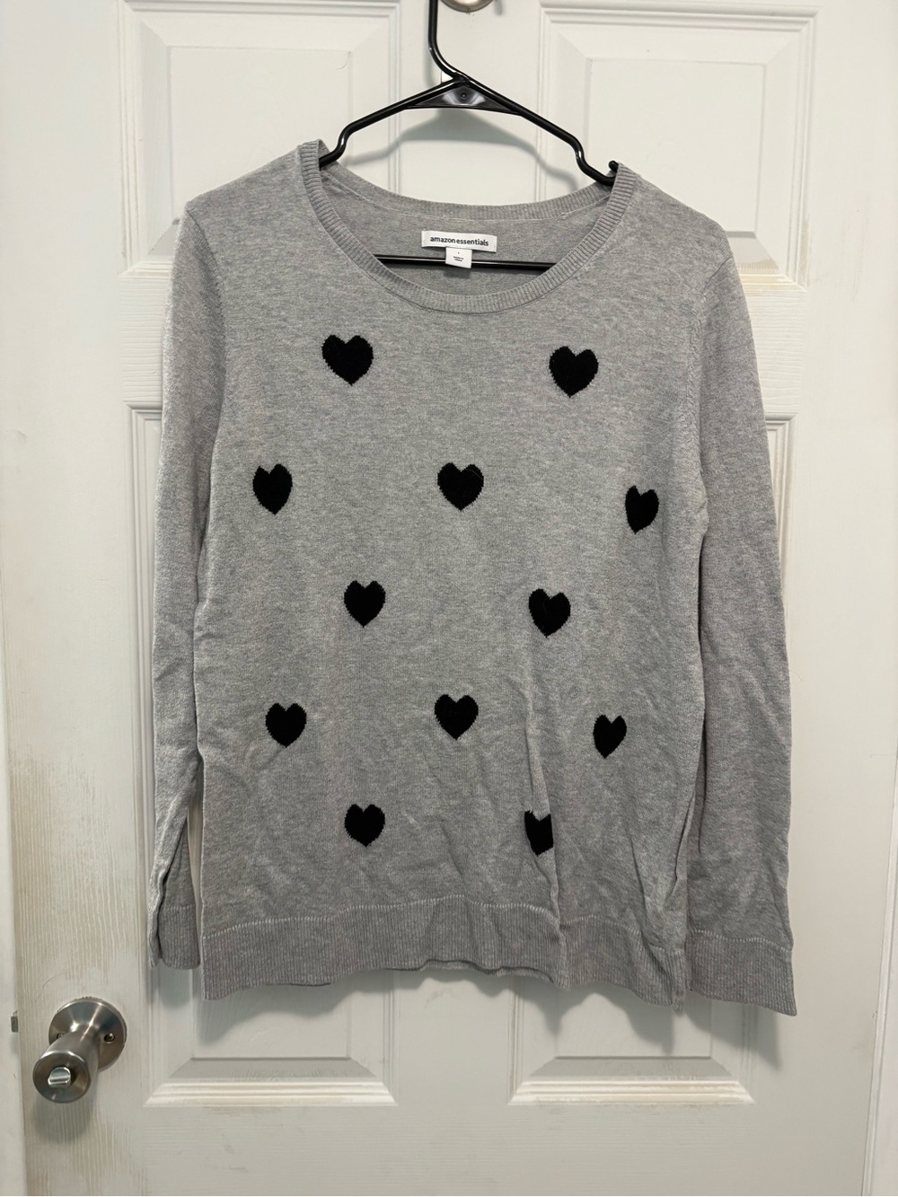 Amazon Essentials Gray Sweater with Black Heart Motif